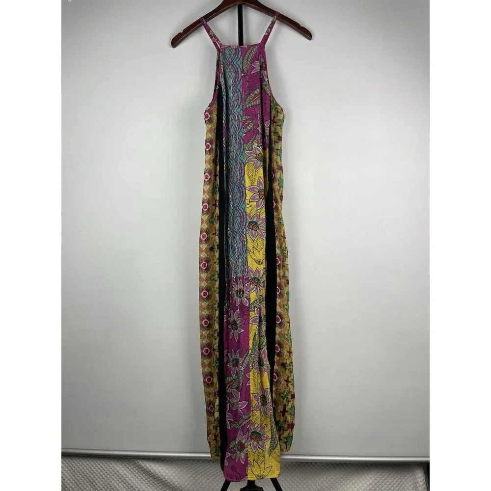 Anthropologie Floreat Henrie Floral Mix Print Panels Beadwork Maxi Dress Size XS